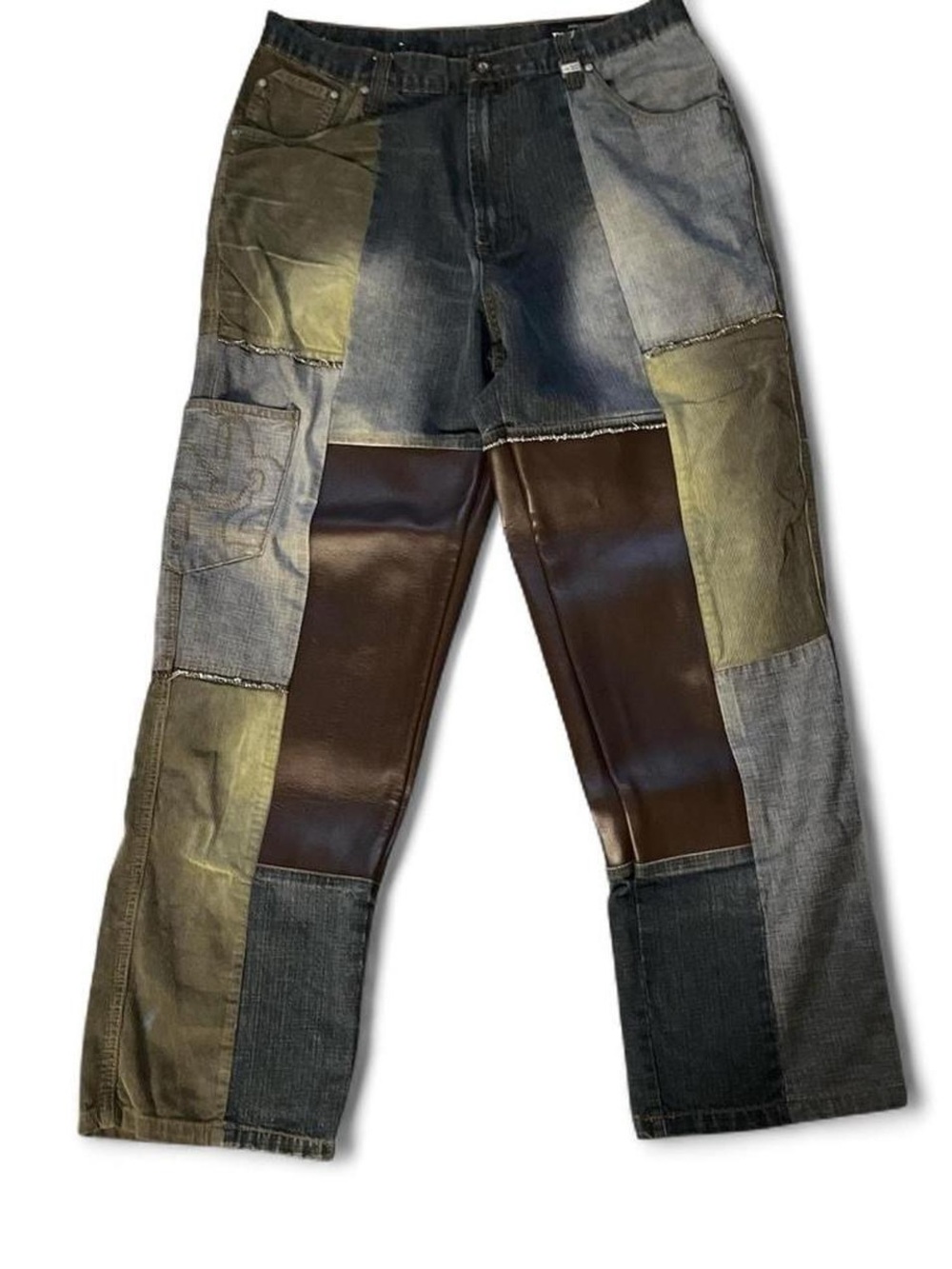 Vintage Phat‎ Farm Y2K Baggy Patchwork Denim and Faux Leather Jeans